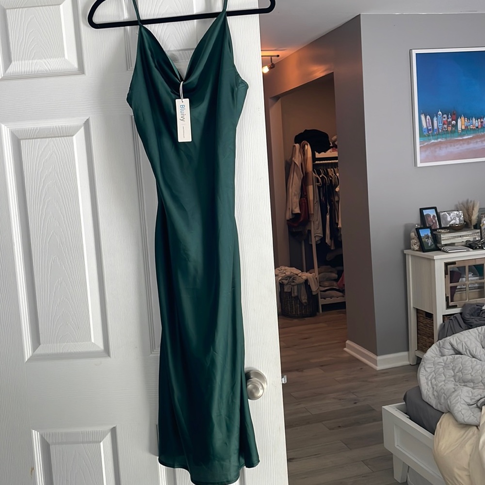 NWT Satin forest green dress